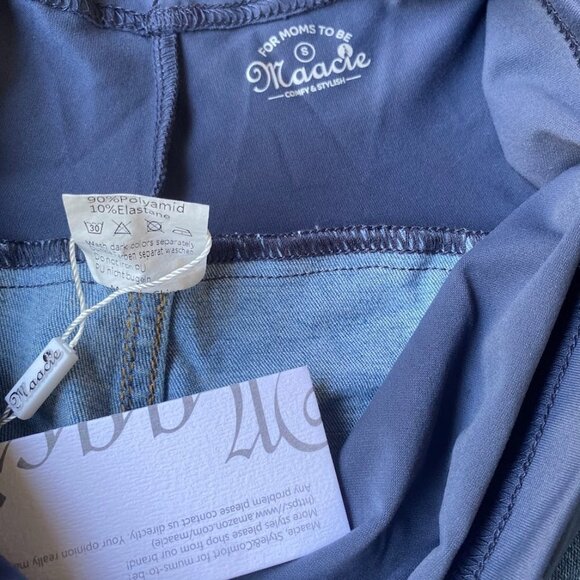 Maacie Maternity High Waist Jean Shorts Whole Pregnancy Short Jeans - Picture 9 of 10